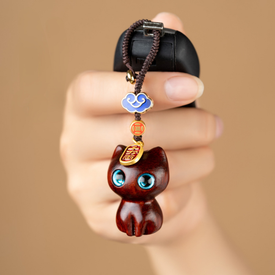 Car Key Chain Red Sandalwood Cute Cat Pendant Keychain Accessories