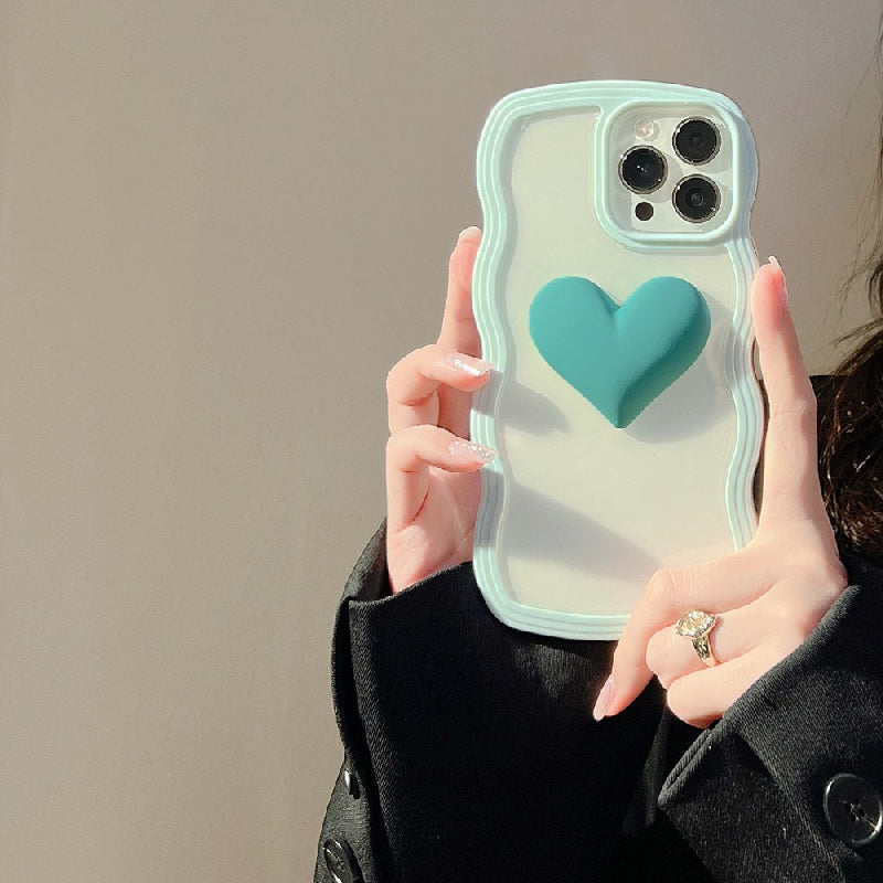 Colorful Wave Edge Phone Case With  3D Heart Pattern