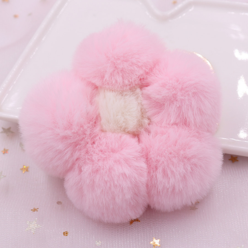 Flower Keychain Plush Flowers Faux Fur Keyring Pom Pom Keychain