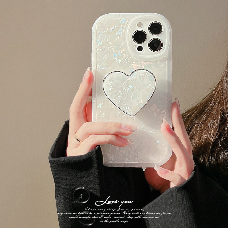 Premium Shell Pattern Phone Case With Heart Shaped Bracket