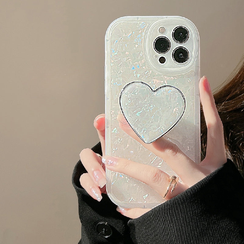 Premium Shell Pattern Phone Case With Heart Shaped Bracket