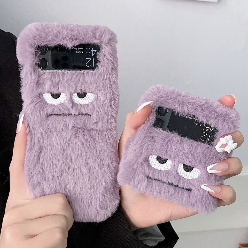 Lovely Warm Plush Emoji Protective Flip Phone Case