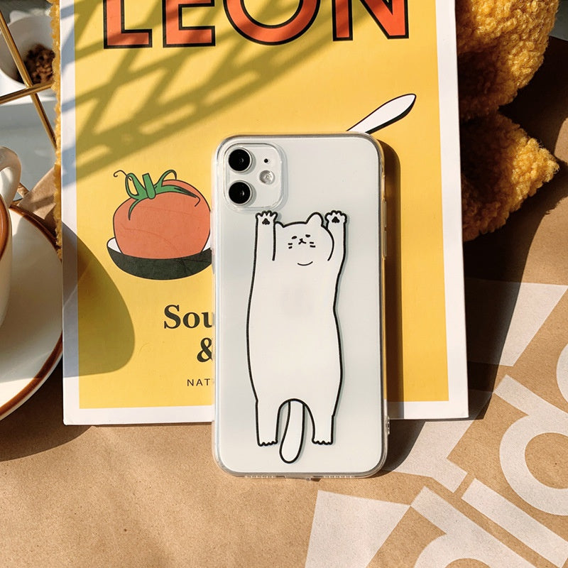 Cartoon White Cat Pattern Transparent Phone Case