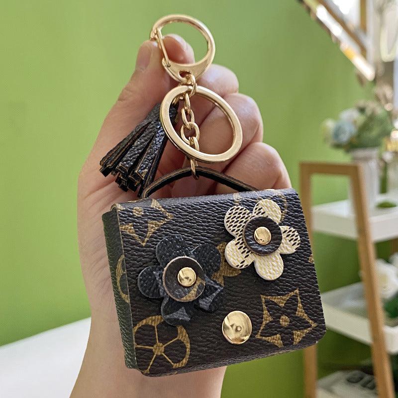 1pc Creative Leather Flower Purse Keychain