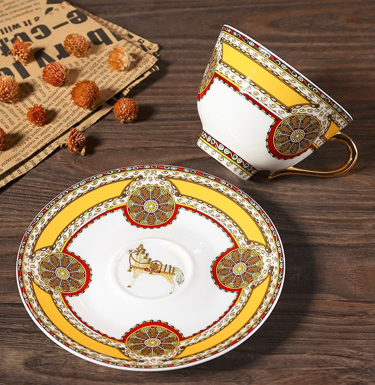 Handmade Beautiful British Tea Cups, Creative Bone China Porcelain Tea Cup Set, Yellow Royal Ceramic Coffee Cups, Unique Tea Cups and Saucers