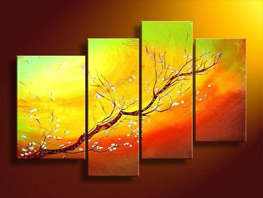 Branch of Plum Tree Flower, 4 Piece Canvas Art, Painting for Sale, Bedroom Canvas Painting