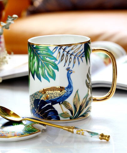 Peacock Porcelain Cups, Large Capacity Jungle Animal Porcelain Mugs, Unique Ceramic Mugs in Gift Box, Creative Ceramic Mugs for Office