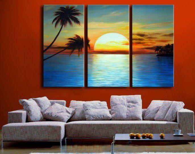 Landscape Painting, Sunrise Painting, 3 Piece Painting, Acrylic Painting on Canvas, Wall Art Paintings