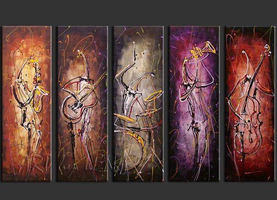 5 Piece Abstract Painting, Musician Painting, Music Painting, Acrylic Canvas Painting, Modern Paintings for Living Room