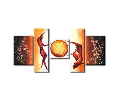 5 Piece Abstract Painting, Large Painting for Bedroom, Dancing Figure Canvas Painting, Acrylic Painting for Sale, Simple Modern Art