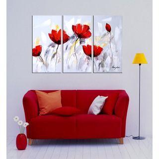 Bedroom Wall Art Painting, Acrylic Flower Paintings, Red Flower Painting, Abstract Flower Artwork