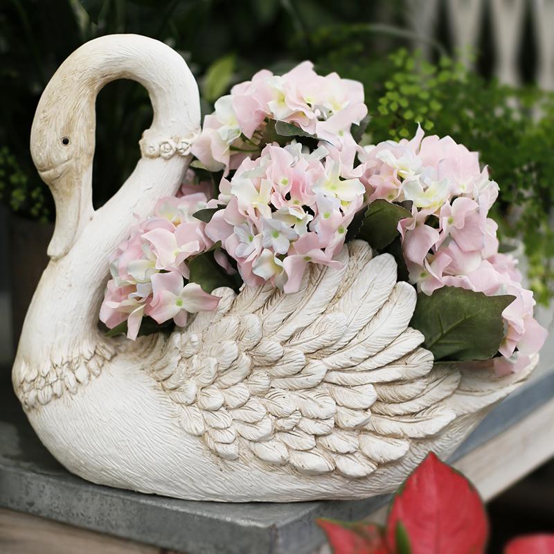 White Swan Flower Pot, Small Animal Statue for Garden Ornament, Swan Lovers Statues, Villa Courtyard Decor, Outdoor Decoration Ideas, Garden Ideas