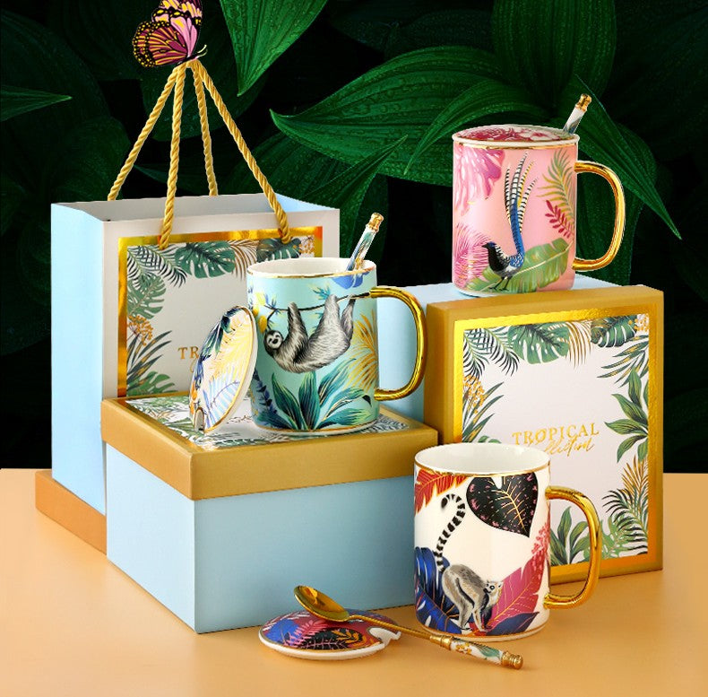 Creative Porcelain Cups, Large Ceramic Mugs for Office, Large Capacity Jungle Animal Porcelain Mugs, Unique Ceramic Mugs in Gift Box