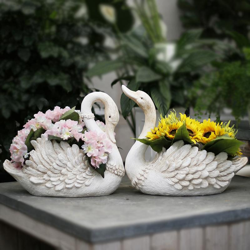 White Swan Flower Pot, Small Animal Statue for Garden Ornament, Swan Lovers Statues, Villa Courtyard Decor, Outdoor Decoration Ideas, Garden Ideas