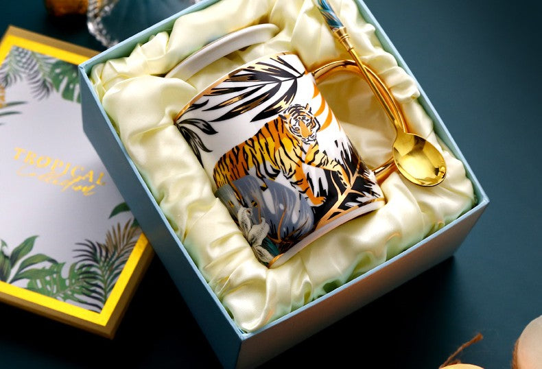 Creative Porcelain Cups, Large Ceramic Mugs for Office, Large Capacity Jungle Animal Porcelain Mugs, Unique Ceramic Mugs in Gift Box