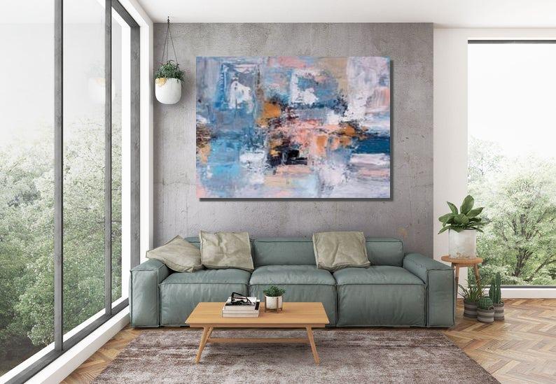 Modern Abstract Art, Hand Painted Acrylic Painting, Huge Abstract Painting Behind Sofa, Extra Large Paintings for Living Room