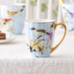 Large Creative Bone China Porcelain Mug, Elegant Blue Ceramic Coffee Mug, Beautiful Bird Flower Ceramic Mug, Large Capacity Ceramic Mugs for Office
