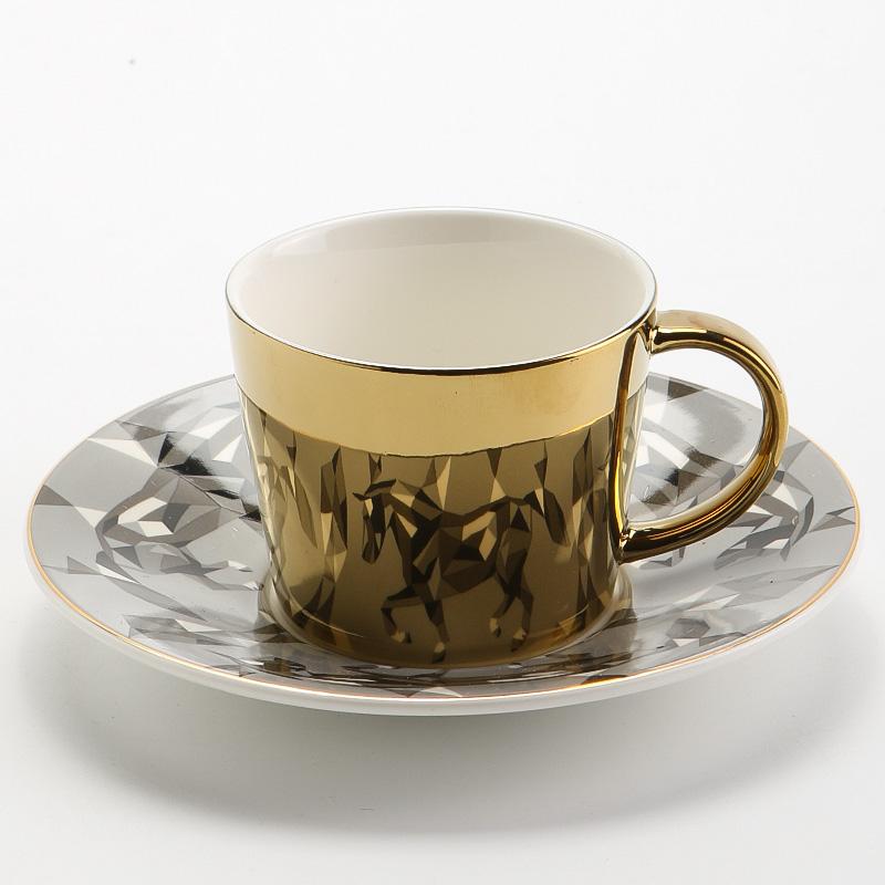 Elk Golden Coffee Cup, Silver Coffee Mug, Coffee Cup and Saucer Set, Large Coffee Cups, Tea Cup, Ceramic Coffee Cup