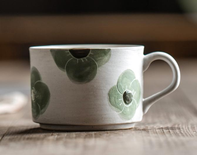 Cappuccino Coffee Cup, Spring Flower Coffee Cup, Rustic Tea Cup, Pottery Coffee Cups, Coffee Cup and Saucer Set