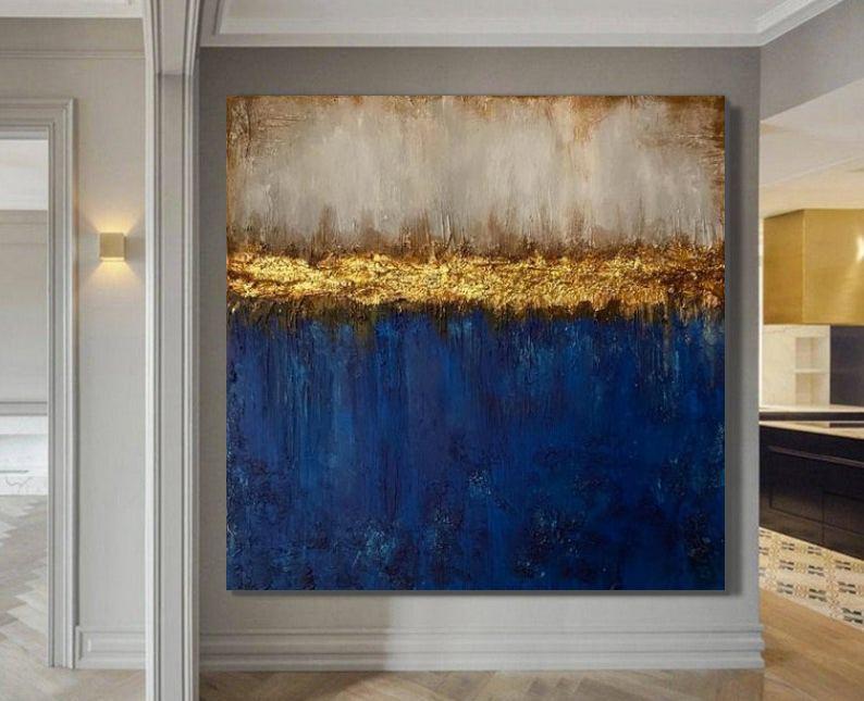 Modern Paintings, Blue Acrylic Painting, Bedroom Wall Painting, Hand Painted Canvas Art, Modern Paintings for Office, Large Wall Art Ideas for Study Room