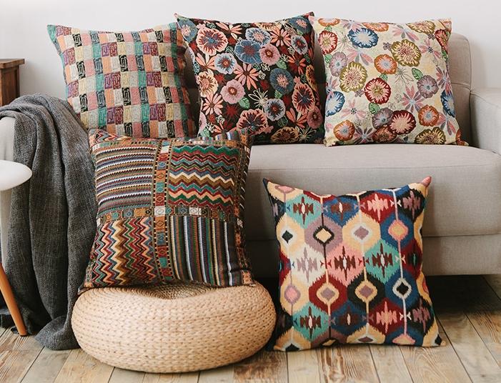 Large Decorative Throw Pillows, Bohemian Decorative Sofa Pillows, Geometric Pattern Chenille Throw Pillow for Living Room