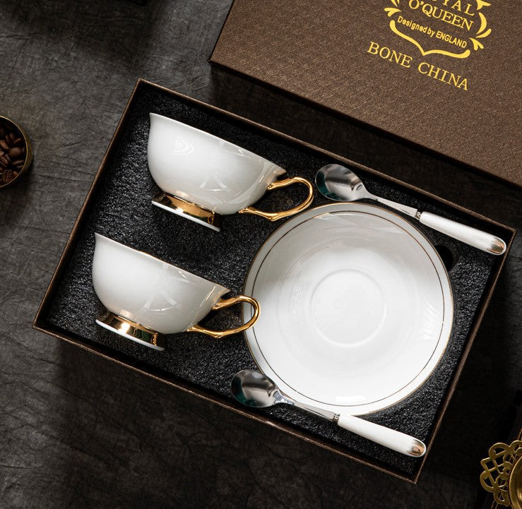 Bone China Porcelain Tea Cup Set, White Ceramic Cups, Elegant British Ceramic Coffee Cups, Unique Tea Cup and Saucer in Gift Box