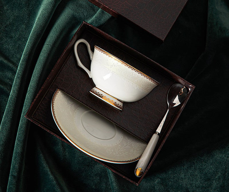 Bone China Porcelain Coffee Cup Set, White Ceramic Cups, Elegant British Ceramic Coffee Cups, Unique Tea Cup and Saucer in Gift Box