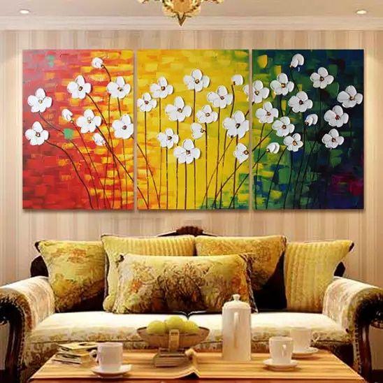 Flower Paintings, Acrylic Flower Painting, 3 Piece Wall Art, Palette Knife Painting, Texture Artwork