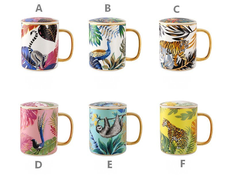 Unique Ceramic Mugs in Gift Box, Creative Porcelain Cups, Large Capacity Jungle Animal Porcelain Mugs, Large Ceramic Mugs for Office