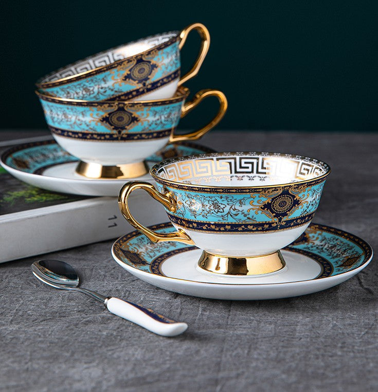 Elegant British Ceramic Coffee Cups, Bone China Porcelain Tea Cup Set for Office, Unique Tea Cup and Saucer in Gift Box