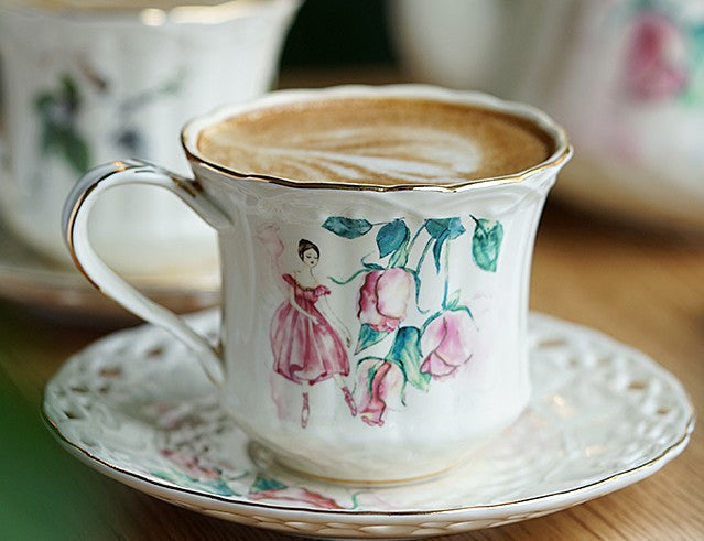 Elegant British Tea Cups, Beautiful Bone China Porcelain Tea Cup Set, Traditional English Tea Cups and Saucers, Unique Ceramic Coffee Cups