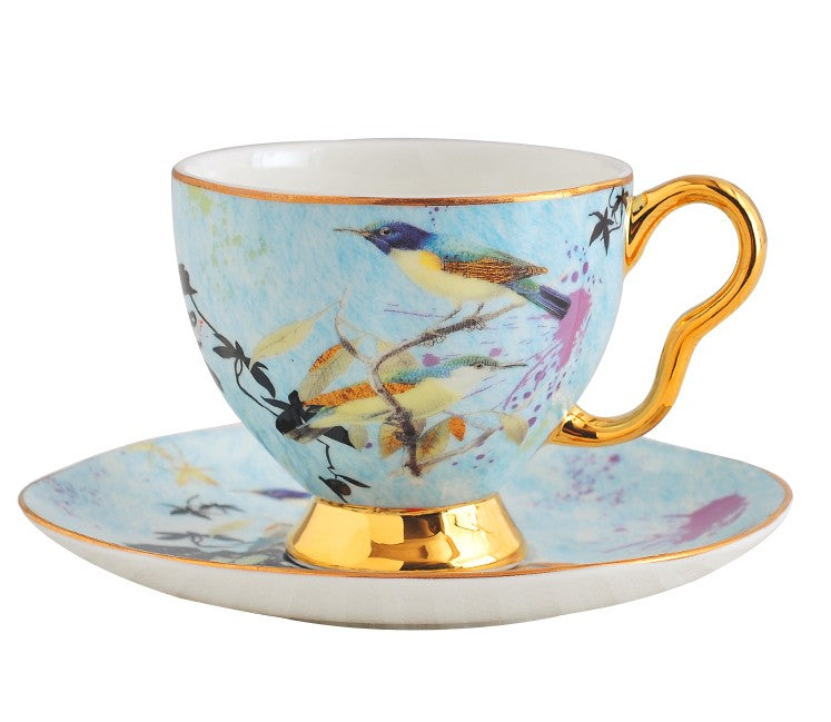 Elegant Ceramic Coffee Cups, Unique Bird Flower Tea Cups and Saucers in Gift Box as Birthday Gift, Beautiful British Tea Cups, Royal Bone China Porcelain Tea Cup Set