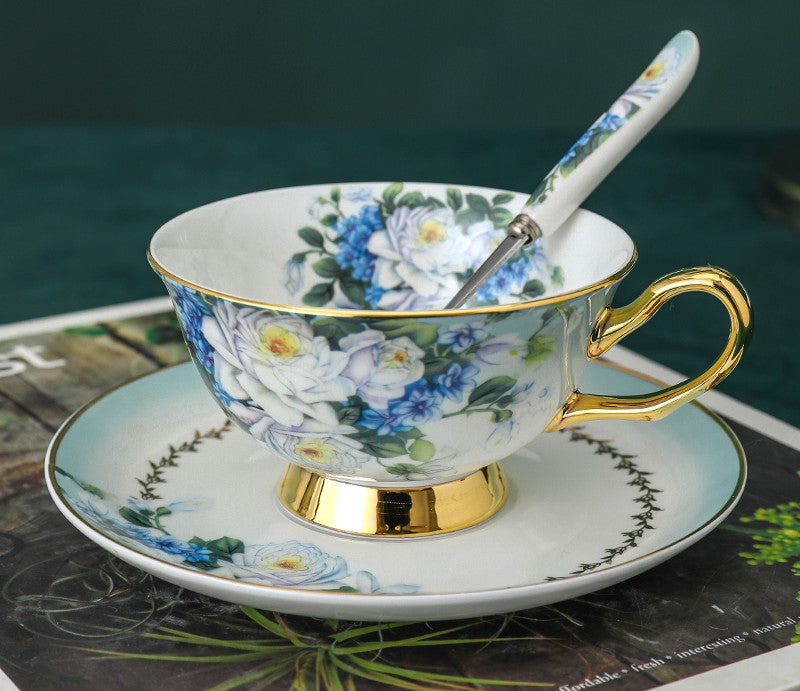 Elegant British Ceramic Coffee Cups, Unique Tea Cup and Saucer in Gift Box, Royal Bone China Porcelain Tea Cup Set, Rose Flower Pattern Ceramic Cups