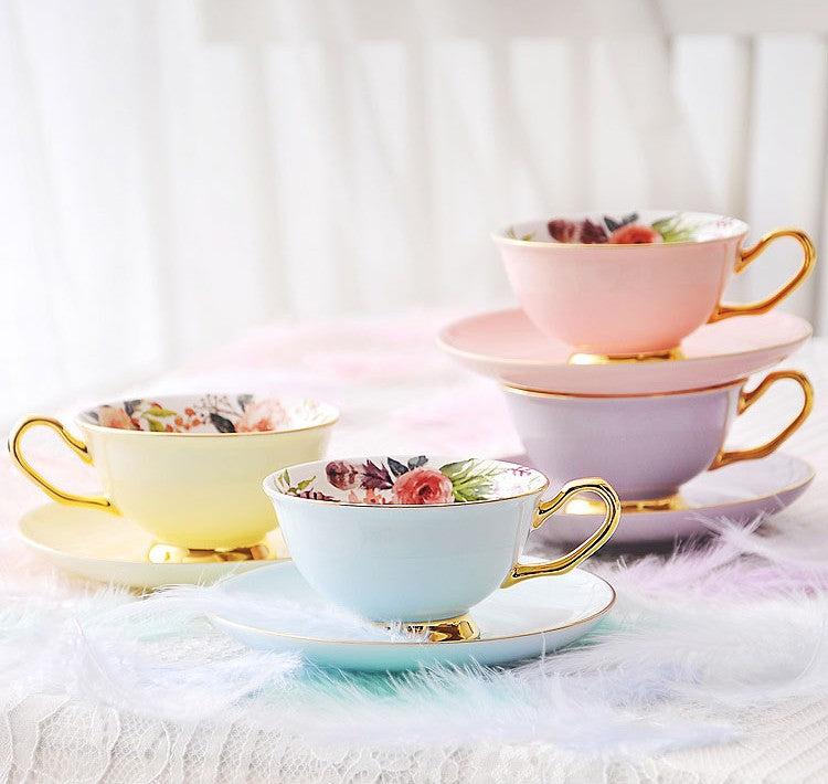 Royal Bone China Porcelain Tea Cup Set, Elegant Flower Pattern Ceramic Coffee Cups, Beautiful British Tea Cups, Unique Afternoon Tea Cups and Saucers in Gift Box