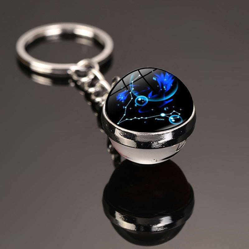 Keychain-12 constellation style glass ball