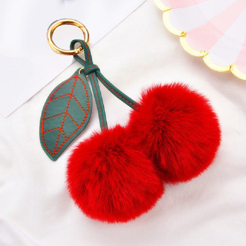 1pc Cute Fluffy Artificial Rabbit Fur Ball Pompom Leaf Keychain