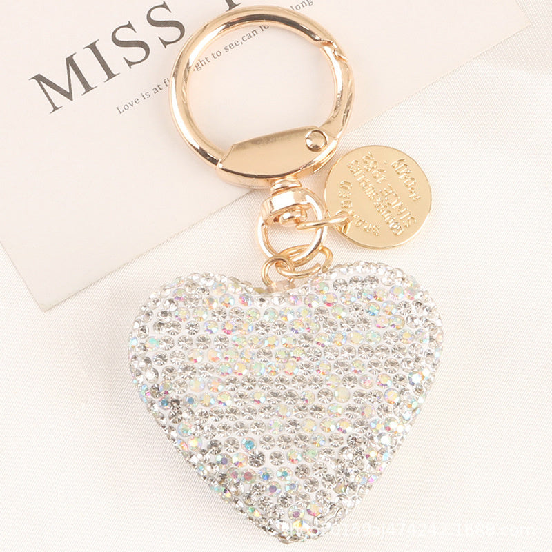 Love Heart Tassel Keychain Charms Crystal Rhinestone Keyrings Handbag Pendant Bag Decoration