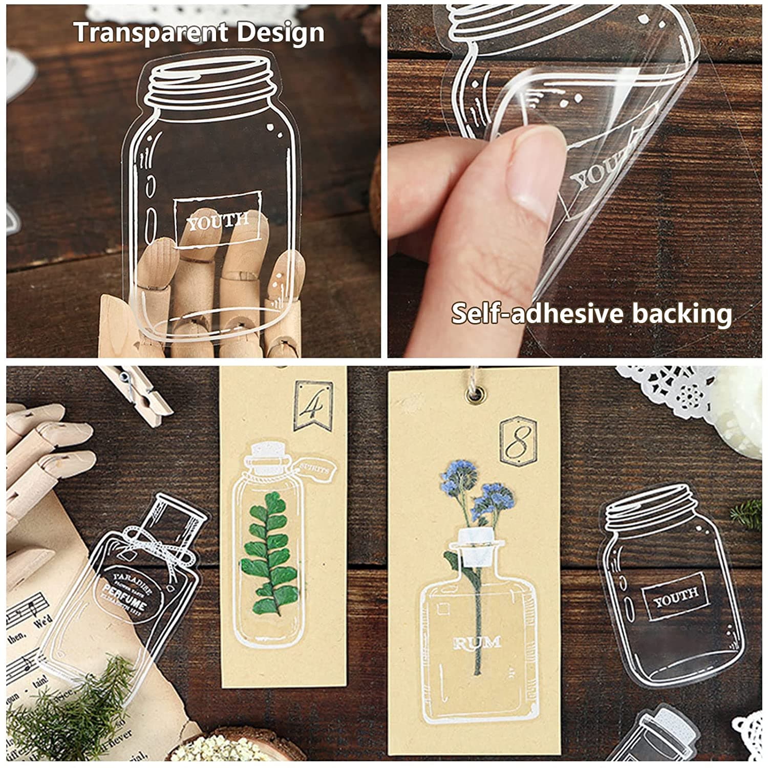 20pcs/set Transparent Dried Flower Page Clips Bookmark Stickers Set ...