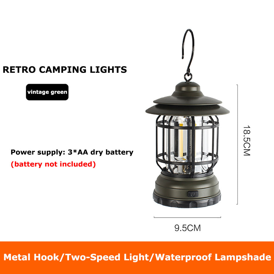 Portable Retro Camping Lantern Battery/USB Rechargeable Handle Flashlight