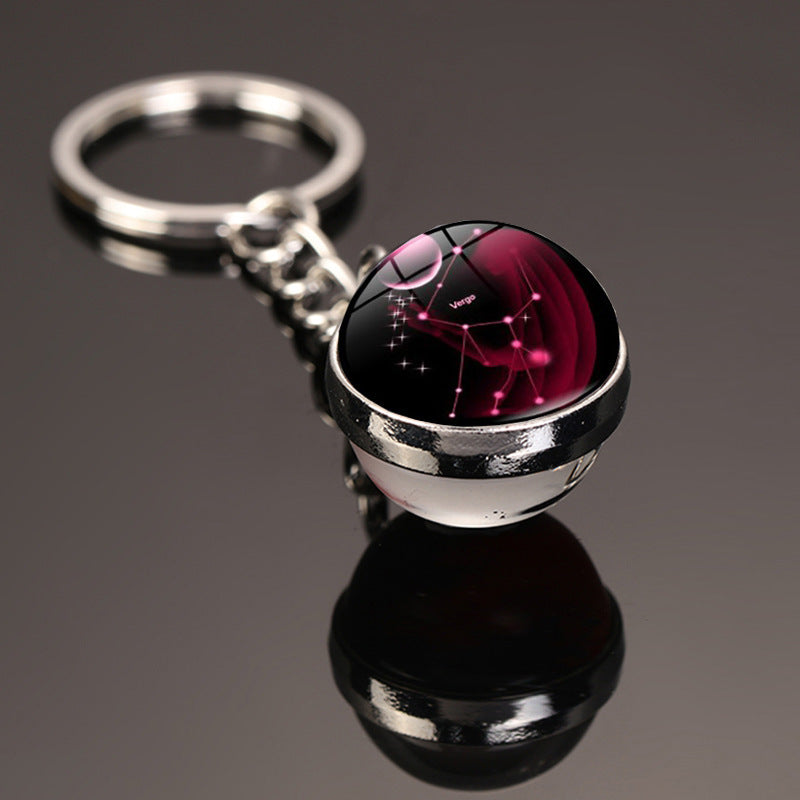 Keychain-12 constellation style glass ball