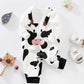 Toddler Baby's Cow Print Long Sleeves Jumpsuit, Casual Cute Cartoon For Winter