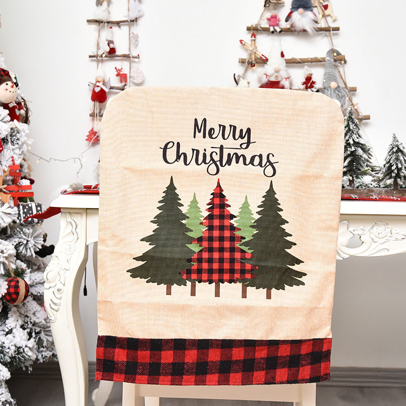 1pc Print Christmas Linen Chair Cover, Chair Cover For Dining Room, Christmas Decorations