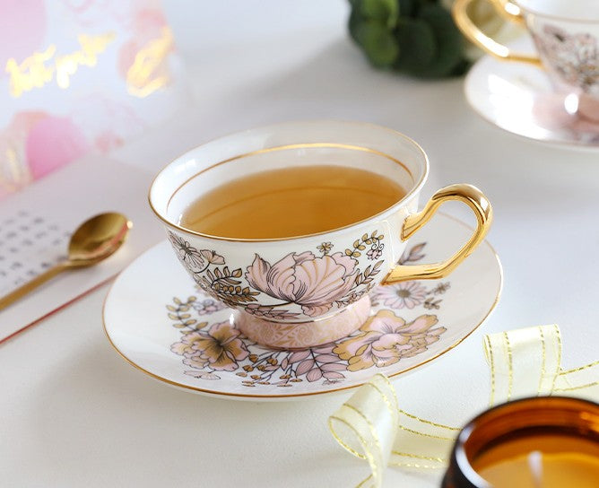 Elegant Ceramic Coffee Cups, Afternoon British Tea Cups, Unique Iris Flower Tea Cups and Saucers in Gift Box, Royal Bone China Porcelain Tea Cup Set