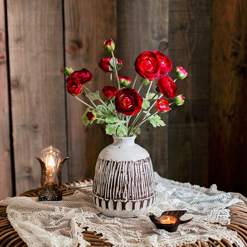 Bedroom Flower Arrangement Ideas, Red Ranunculus Asiaticus Flowers, Simple Modern Floral Arrangement Ideas for Home Decoration, Spring Artificial Floral for Dining Room