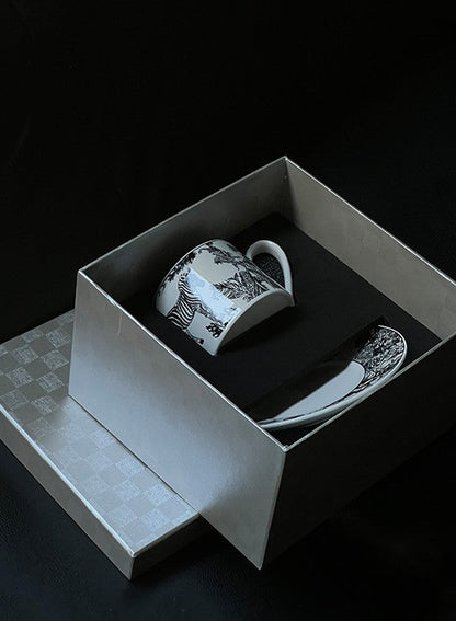 Unique Tea Cup and Saucer in Gift Box, Zebra Jungle Bone China Porcelain Tea Cup Set, Royal Ceramic Cups, Elegant Ceramic Coffee Cups