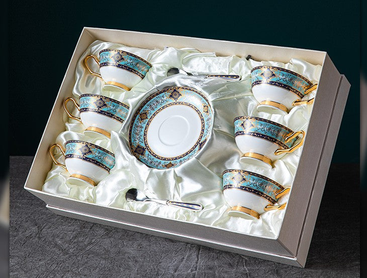 Elegant British Ceramic Coffee Cups, Bone China Porcelain Tea Cup Set for Office, Unique Tea Cup and Saucer in Gift Box