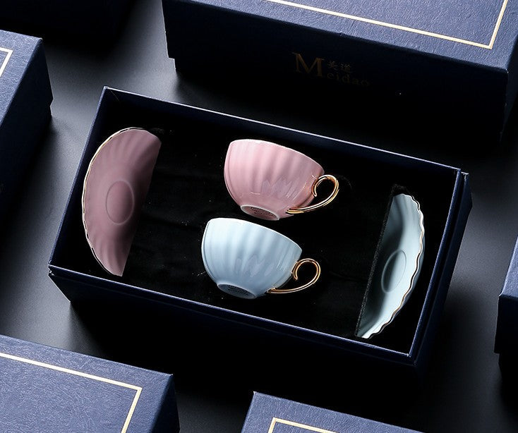 Elegant Macaroon Ceramic Coffee Cups, Beautiful British Tea Cups, Creative Bone China Porcelain Tea Cup Set, Unique Tea Cups and Saucers in Gift Box as Birthday Gift