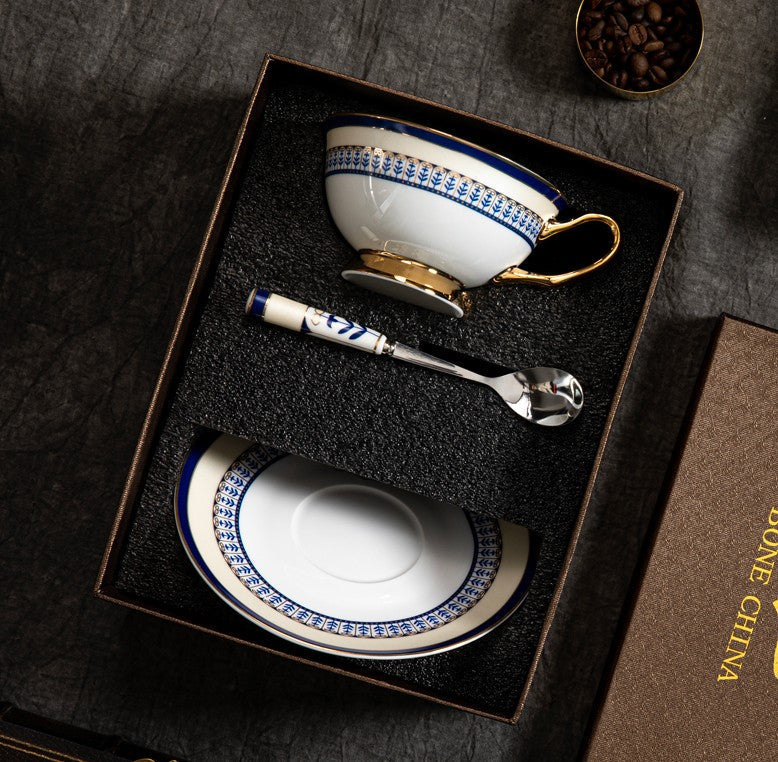 Elegant British Ceramic Coffee Cups, Unique British Tea Cup and Saucer in Gift Box, Blue Bone China Porcelain Tea Cup Set