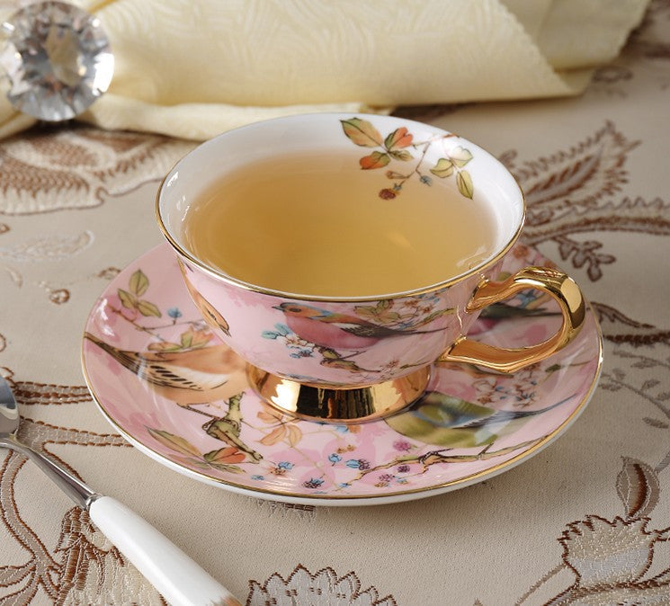 Elegant Ceramic Coffee Cups, Beautiful British Tea Cups, Bird Bone China Porcelain Tea Cup Set, Tea Cups and Saucers in Gift Box as Birthday Gift