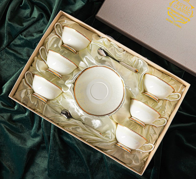 Bone China Porcelain Coffee Cup Set, White Ceramic Cups, Elegant British Ceramic Coffee Cups, Unique Tea Cup and Saucer in Gift Box